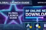 RF Online Next download guide featured banner showing APK, iOS, and PC client installation options.