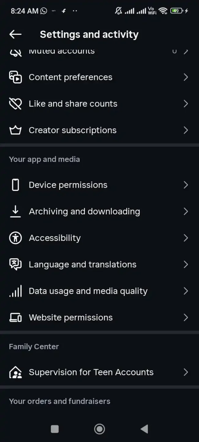 Remove Connected Apps Instagram API Fix: How to Stop Re-Suspension Loops (2026) 7 Screenshot of Instagram menu navigation showing Profile menu Your App and Media section and Website Permissions setting